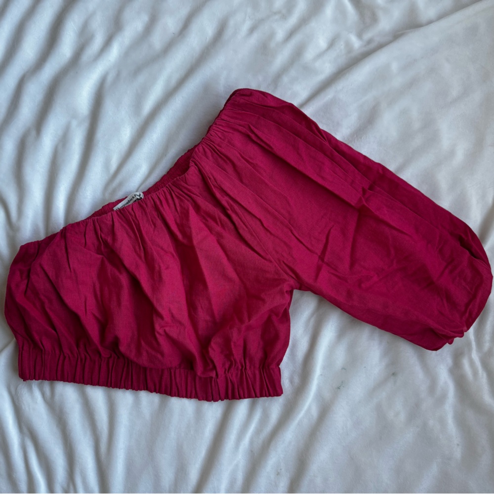 NWT Abercrombie Pink Linen Crop One Shoulder Top